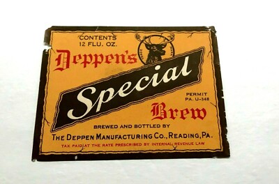 IRTP DEPPEN'S SPECIAL BREW 12 OZ BEER BOTTLE LABEL DEPPEN MFG BREWING READING PA