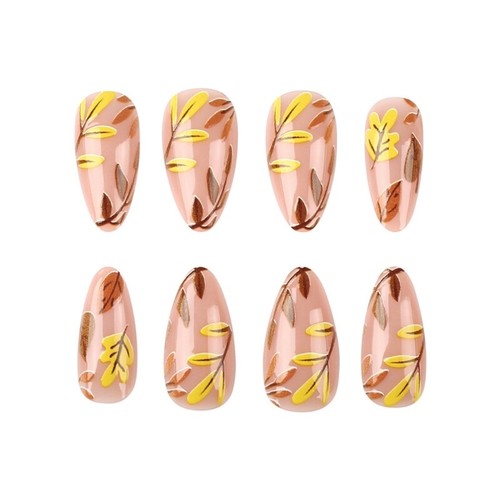 Autumn Leaf 24Pcs Almond Thanksgiving False Nails for Women Easy Apply Manicure - Picture 6 of 8