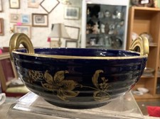 vintage antique cobalt blue gold handled bowl centerpiece dish