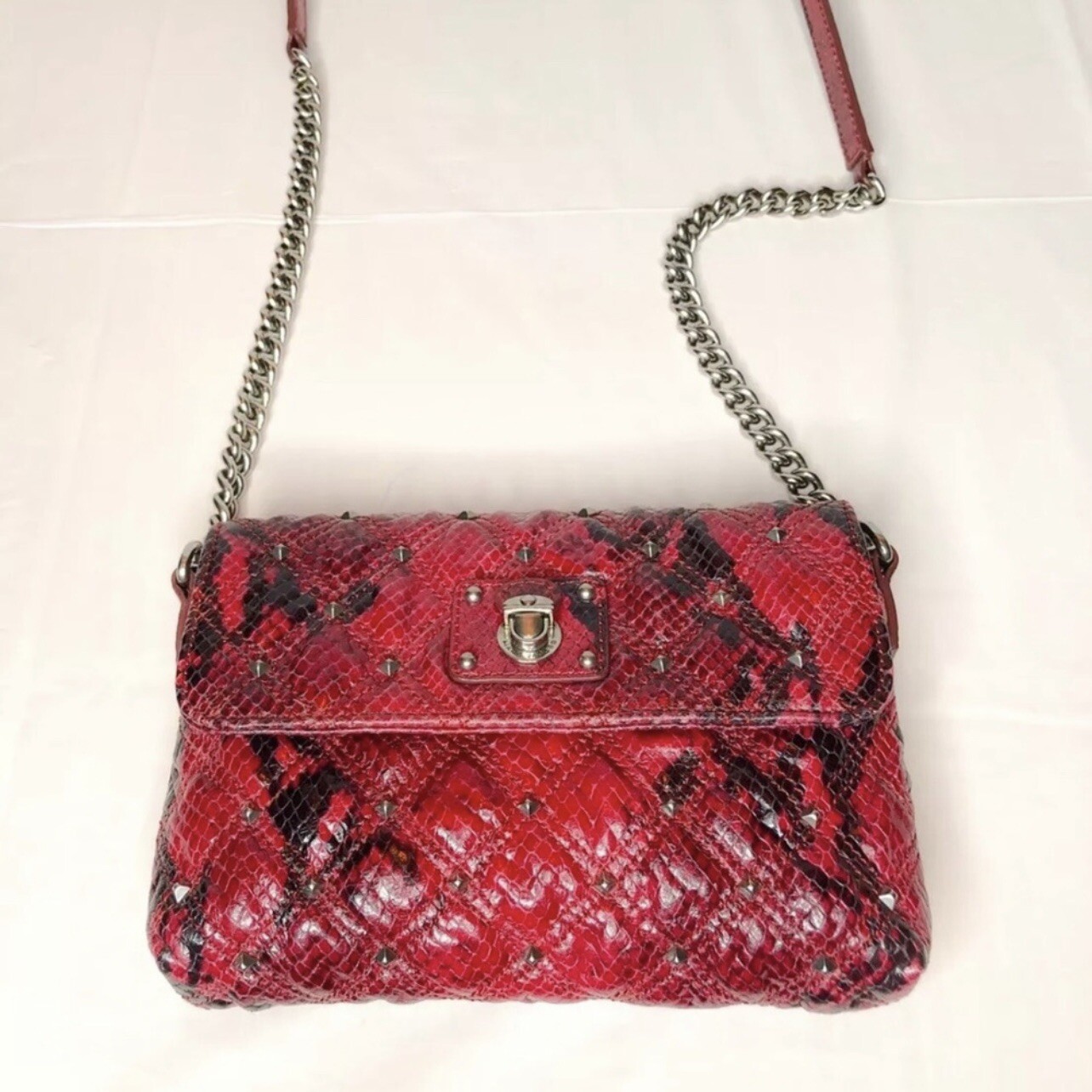 Marc Jacobs Studded Eugiene Stardust Crossbody Quilted Leather Red Purse Rare image 6