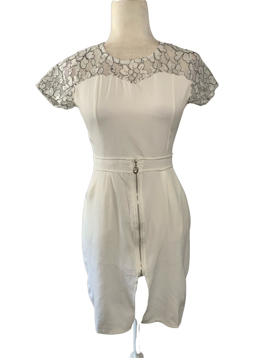 Valentino Roma Womens White Black Lace Short Sleeve Mini