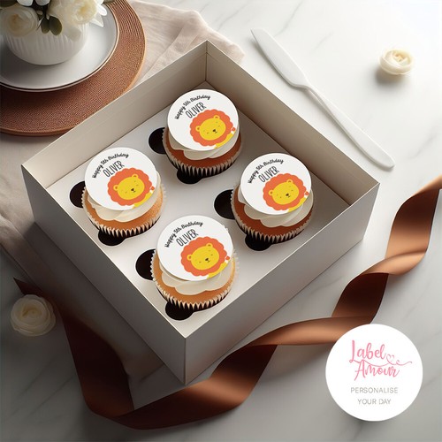 24 x PERSONALISED Lion Birthday Safari Party Cupcake Edible Toppers Cake Thank - Picture 2 of 3
