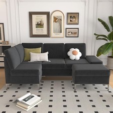 Sectional Couch with Ottoman, Convertible Corner Couches with Armrest Storage