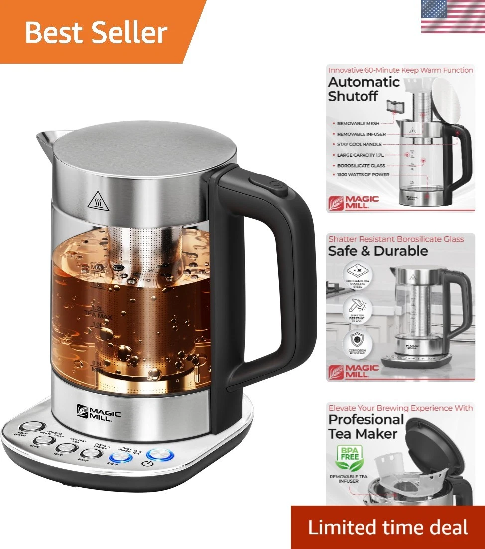 Electric Kettle with Tea Infuser Temperature Control 1.7L Rapid Boil Safe