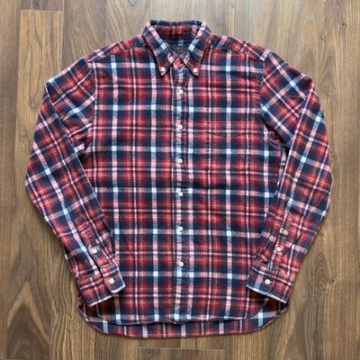 BEAMS Plus Made in Japan Brushed Cotton Long Sleeve Shirt Mens S Red Plaid