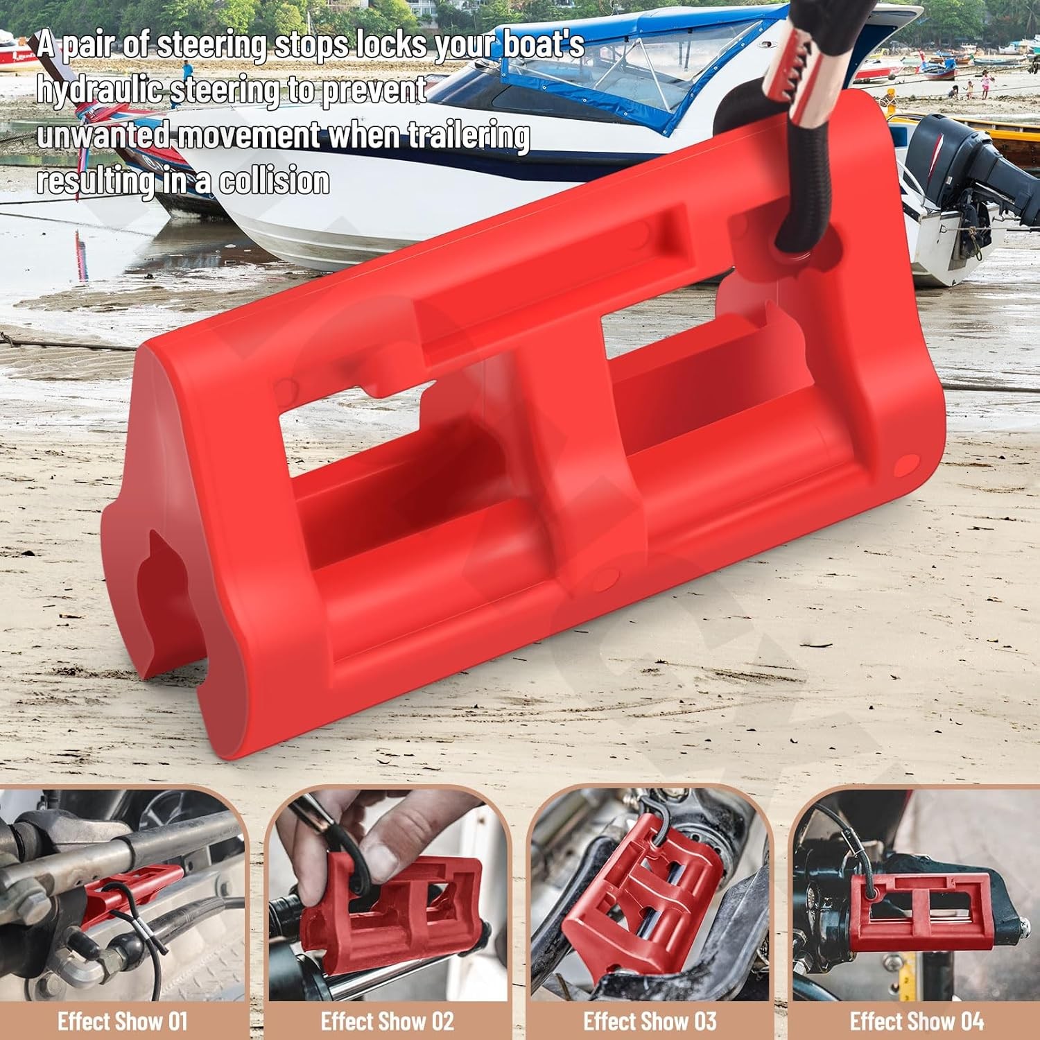 4" Steer Stop Outboard Hydraulic Steering Lock, Locks Red 