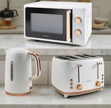 Goodmans Kitchen Set Microwave Toaster & Kettle White, Rose Gold Honeycomb Set