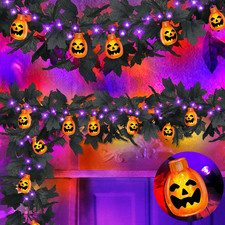 3D Pumpkins  Thicker 2 Pack Black Halloween Garland with Lights Timer