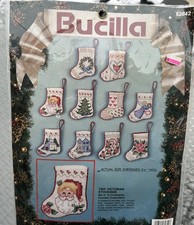 Bucilla Tiny Victorian Stockings 10 Ornaments Set Counted Cross Stitch Kit NOS