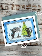 Two traditions, Hanukkah and Christmas,  holiday card, notecard #497