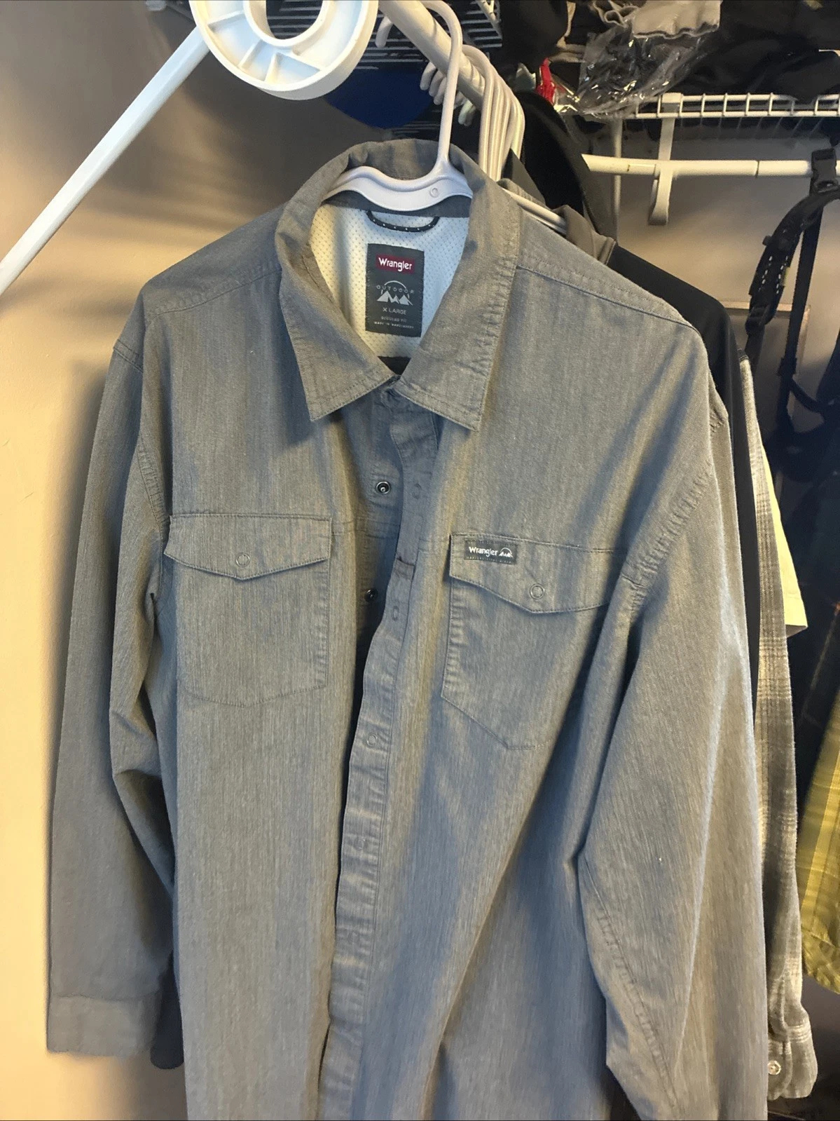 Wrangler Outdoor Button Down Shirt Men's Xl Gray Long Sleeve Flannel