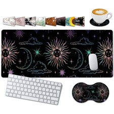Large Gaming Mouse Pad 31.5x11.8 Inch Sun Moon Black Keyboard Wrist Rest