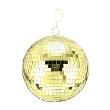 8 Inch Disco Ball Mirror Ball with Hanging Ring and Rope, Gold for Party Club