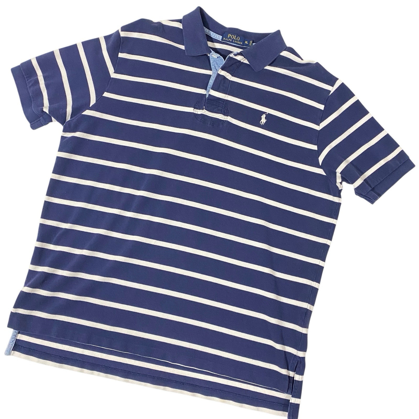 Polo Ralph Lauren camicia uomo XL blu righe manica corta classico rugby pony