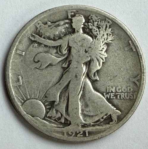 1921-P KEY DATE WALKING LIBERTY SILVER HALF - VG - FREE SHIPPING!