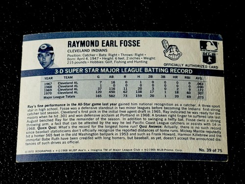 Ray Fosse 3D di Kellogg 1971 • INDIANI • VAR. (1970 XOGRAPH 69 Carriera RBI) #39 - Foto 3 di 3