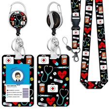 ID Badge Holder with Breakaway Lanyard, Retractable Badge Reel Name Tag, Cute...