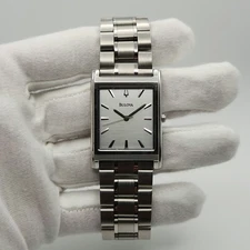 Bulova Men's Rectangular Silver Tone Quartz Watch