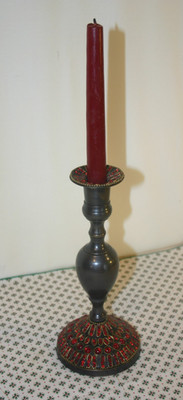 Tall Bronze Candle Stick w/Red Stones B-221