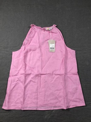 Boden Tank Top Womens US 8 Pink Linen Sleeveless Button Back Summer Casual