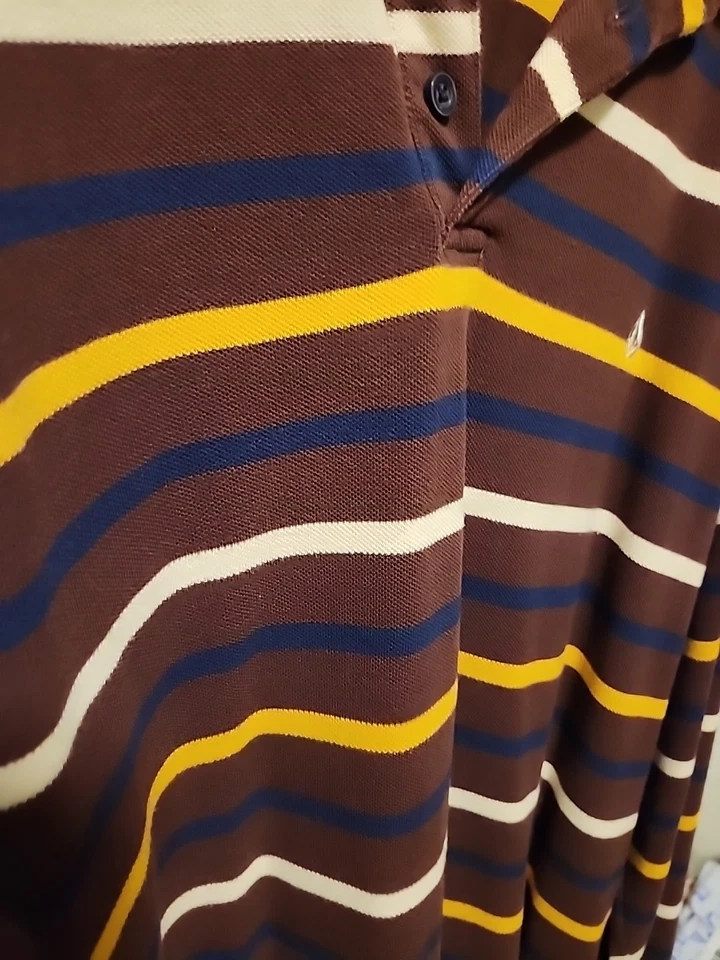 Volcom Gon James Stripe Polo Rugby Long Sleeve Shirt in Bordeaux Brown Mens XXL - Image 4 of 4
