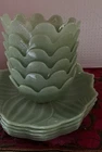 NOS Fire-King Jadeite LOTUS Leaf & Blossom Dessert Plates w 6 Fruit Bowls