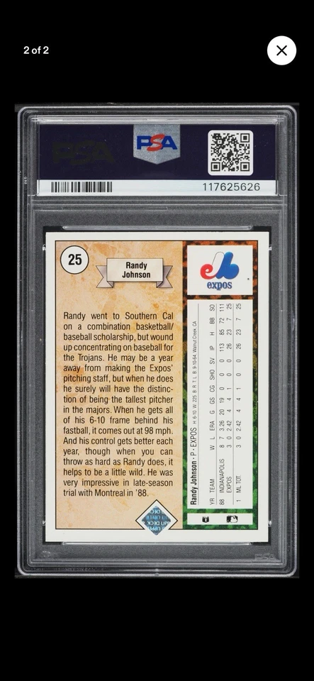 Estrella de Upper Deck Randy Johnson 1989 novato #25 PSA 8,5 casi nuevo-como nuevo+ Foto 2 de 2