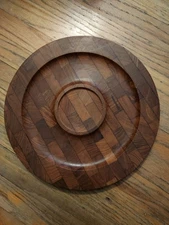 Vintage MCM Atapco Siamese Teak Wood Snack Serving Tray Platter 12.5"