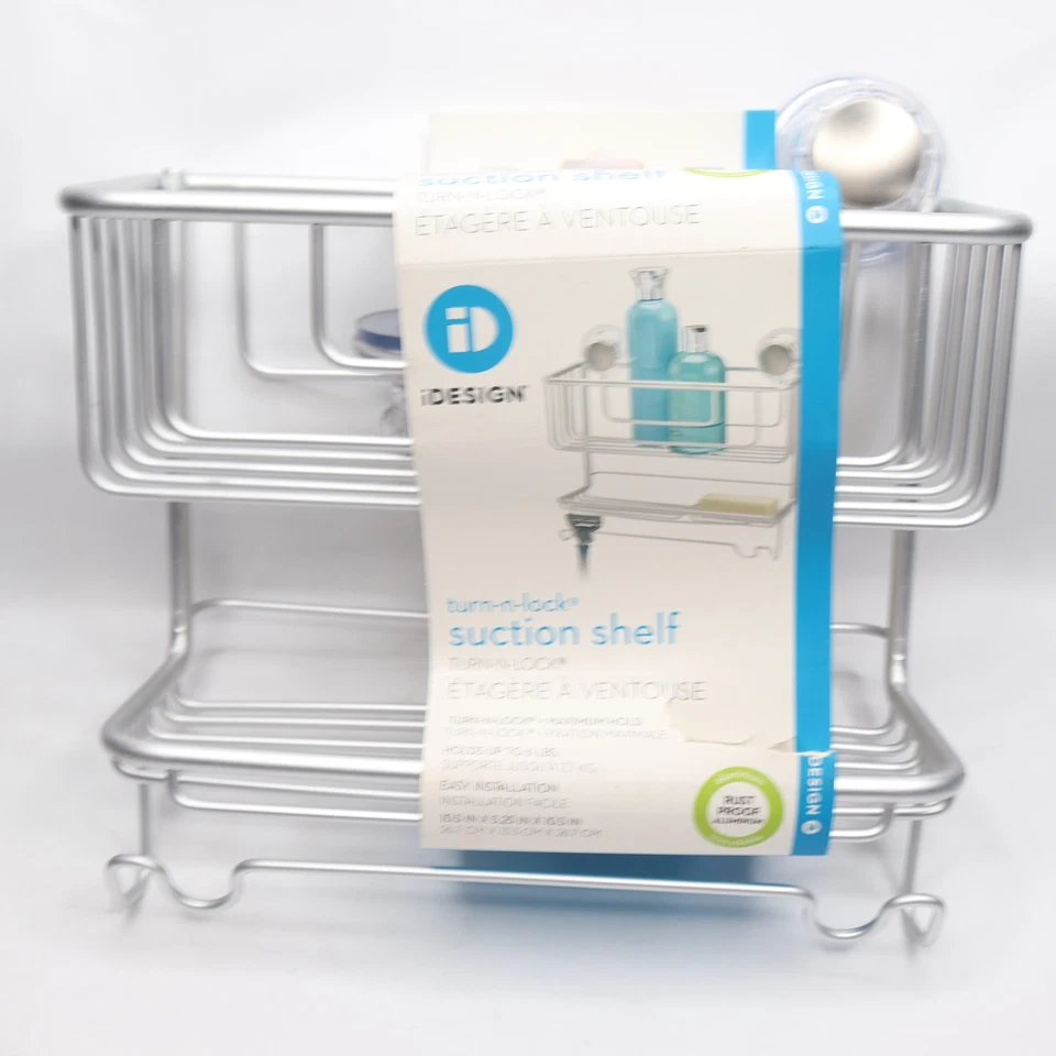 InterDesign Turn-N-Lock Suction Bathroom Shower Combo Basket 2 Tiers Silver - Image 4 of 4