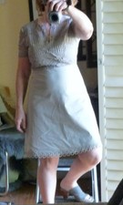 Classic Elegant Elie Tahari Tan Stretch Cotton Fitted Dress Lace overlay sz 6