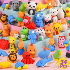 34 Pcs Animal Erasers Kids Bulk Puzzle Take Apart Toys Party Favors Classroom