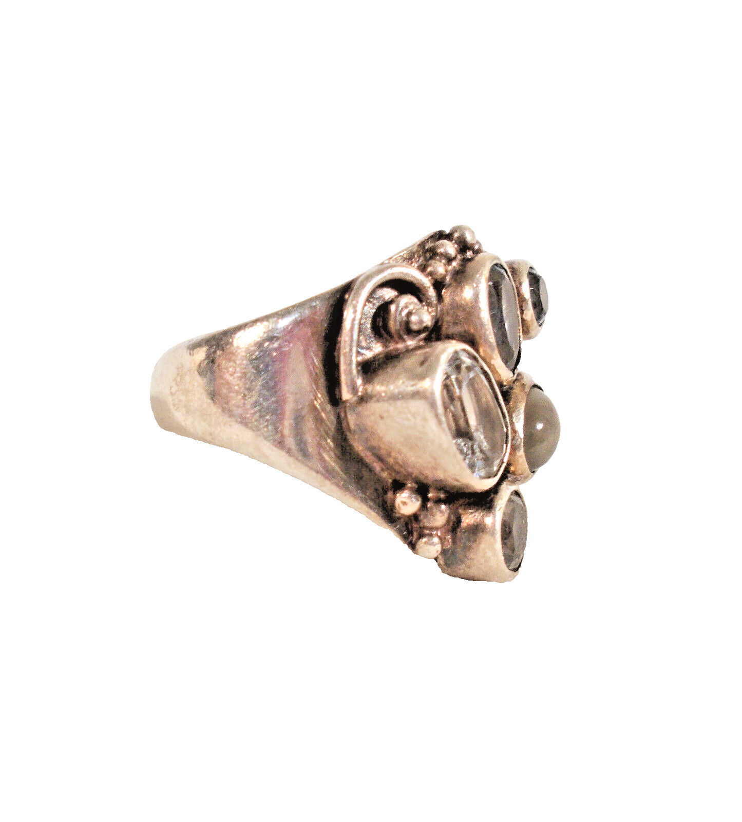 Dramatic Multi Stone Sterling Silver Ring Blue To… - image 2