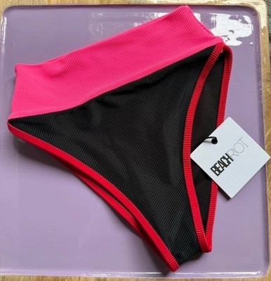 NWT BEACH RIOT Wm Emmy Bikini Bottom XS Pink Black Red Colorblock High Waisted