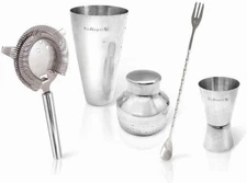 4pc Vin Bouquet Stainless Steel Cocktail Shaker Maker Set in Silver 