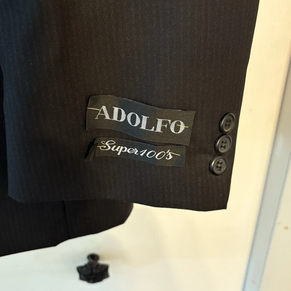 Adolfo Men's 2-piece Black Pinstripe Suit Super 100s Wool Sz 50 XLong / 44XL NEW - Image 3 of 4