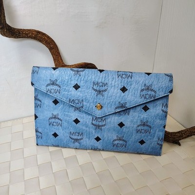Authentic MCM Envelope Pouch Clutch Blue Visetos Novelty GWP New