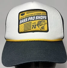 Bass Pro Shops Gone Fishing Men's Trucker Hat Mesh Cap Black & White Vintage