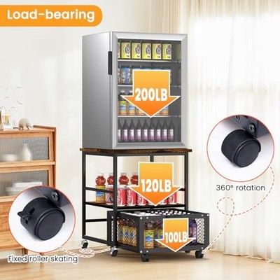 19.7x19.7in Mobile Mini Fridge Stand with 3 Storage,Small Beverage