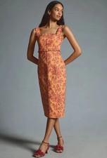 Anthropologie Dress Midi Women Linden Slim Orange butterfly floral print M $170