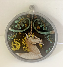 Vintage Rare Stained-Glass Unicorn Window Sun Catcher 3.5" Round