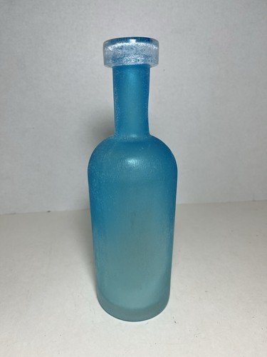 West Elm Sea Glass Frosted Blue Glass Bottle Vase
