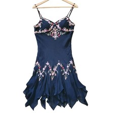 Vestido Sue Wong Talla Pequeña 12 Seda Midi Negro Cuentas Hada Grunge Capricho Y2K