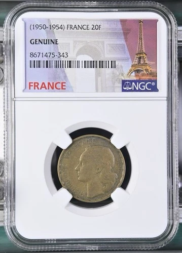 1952 France 20 Franc Coin - NGC Certified Genuine