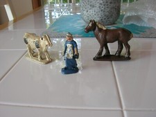 VINTAGE 1930'S AUBURN RUBBER FARM MAID HORSE COW FIGURES HARD RUBBER TOYS