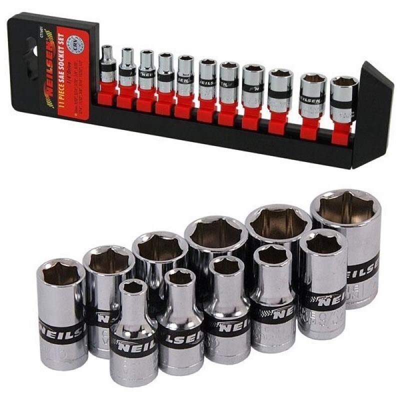 11pc 1/4"" DRIVE SAE SOCKET SET by NEILSEN TOOLS 5/32"" to 1/2"" A/F single hex