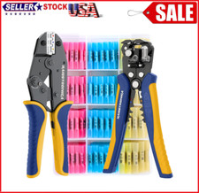 Crimping Tool Set For Heat Shrink Set Ratchet Wire Stripper w/ 200-PCS AWG 22-10