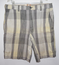 OP Gray Yellow Plaid Board Shorts Mens Sz 38 x 11