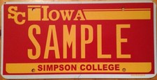 Iowa SIMPSON COLLEGE license plate Indianola The Storm NCAA Ankeny Simpsonian SC
