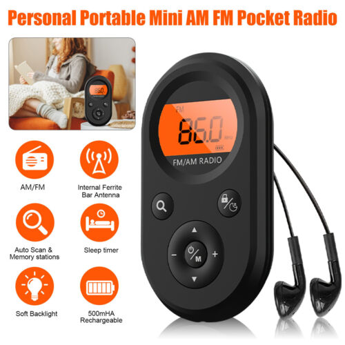 Rechargeable Portable Pocket Digital AM FM Radio LCD Stereo Music News Receiver - Afbeelding 1 van 11