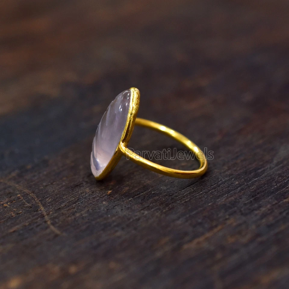 Anillo tallado cuarzo rosa natural oro macizo 14K y 18K regalo para ropa de fiesta mujer Foto 3 de 4